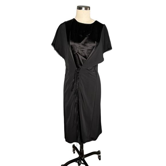 ATLEIN COLLECTIVE Black Lace Up Front Satin Midi Dress Women's Size Medium - Picture 4 of 9